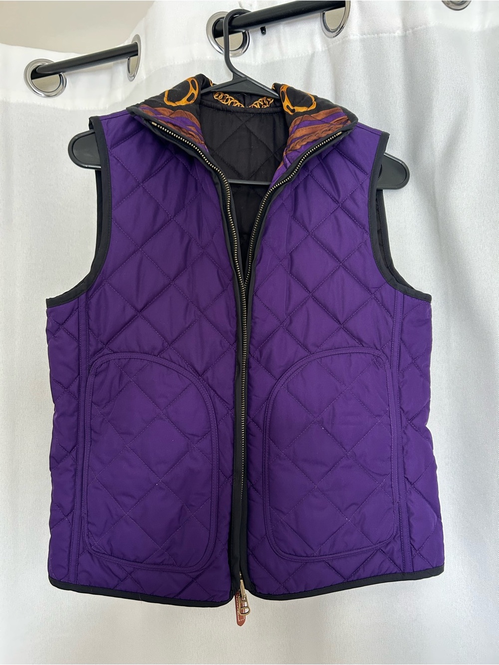 Ralph Lauren Purple Quilted Sleeveless Vest with Patterned Collar